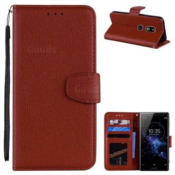 Litchi Pattern PU Leather Wallet Case for Sony Xperia XZ2 - Brown