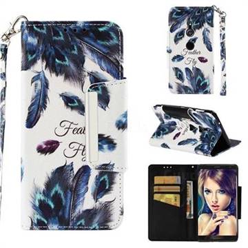 Peacock Feather Big Metal Buckle PU Leather Wallet Phone Case for Sony Xperia XZ2