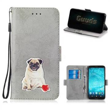 Retro Leather Phone Wallet Case with Aluminum Alloy Patch for Sony Xperia XZ2 - Gray
