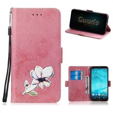 Retro Leather Phone Wallet Case with Aluminum Alloy Patch for Sony Xperia XZ2 - Pink