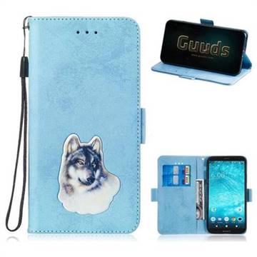 Retro Leather Phone Wallet Case with Aluminum Alloy Patch for Sony Xperia XZ2 - Light Blue