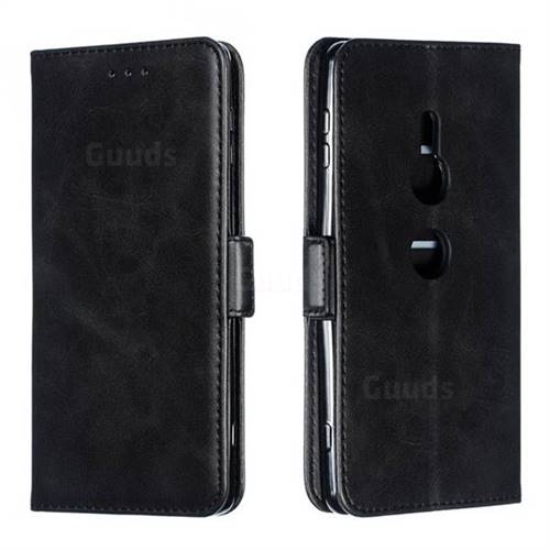 Retro Classic Calf Pattern Leather Wallet Phone Case for Sony Xperia XZ2 - Black