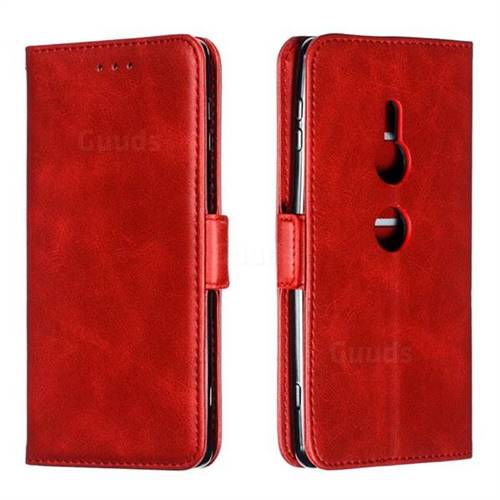 Retro Classic Calf Pattern Leather Wallet Phone Case for Sony Xperia XZ2 - Red