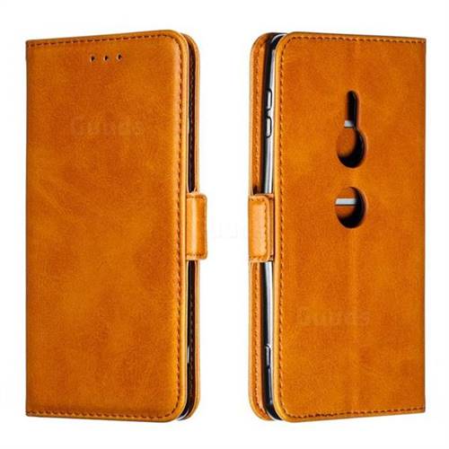 Retro Classic Calf Pattern Leather Wallet Phone Case for Sony Xperia XZ2 - Yellow