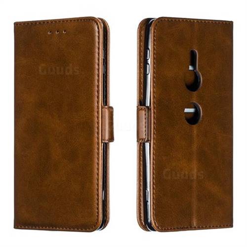 Retro Classic Calf Pattern Leather Wallet Phone Case for Sony Xperia XZ2 - Brown
