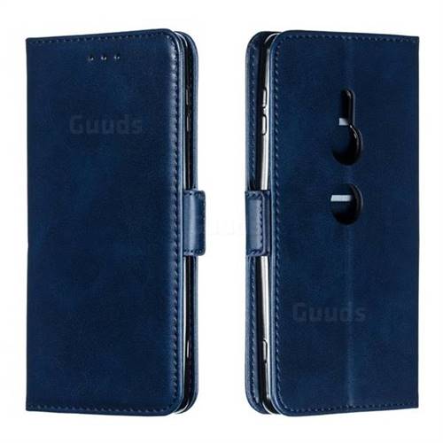 Retro Classic Calf Pattern Leather Wallet Phone Case for Sony Xperia XZ2 - Blue
