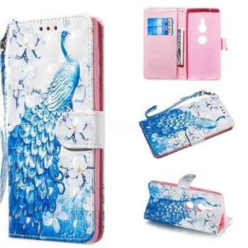 Blue Peacock 3D Painted Leather Wallet Phone Case for Sony Xperia XZ2