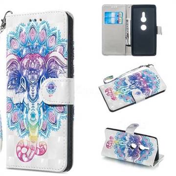 Colorful Elephant 3D Painted Leather Wallet Phone Case for Sony Xperia XZ2