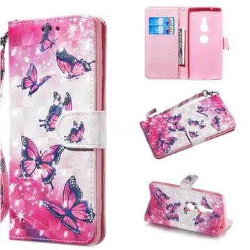 Pink Butterfly 3D Painted Leather Wallet Phone Case for Sony Xperia XZ2