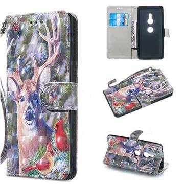 Elk Deer 3D Painted Leather Wallet Phone Case for Sony Xperia XZ2