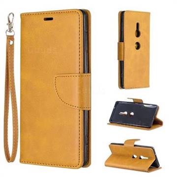 Classic Sheepskin PU Leather Phone Wallet Case for Sony Xperia XZ2 - Yellow