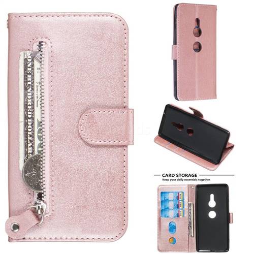 Retro Luxury Zipper Leather Phone Wallet Case for Sony Xperia XZ2 - Pink