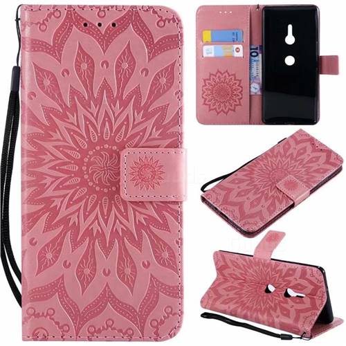 Embossing Sunflower Leather Wallet Case for Sony Xperia XZ2 - Pink