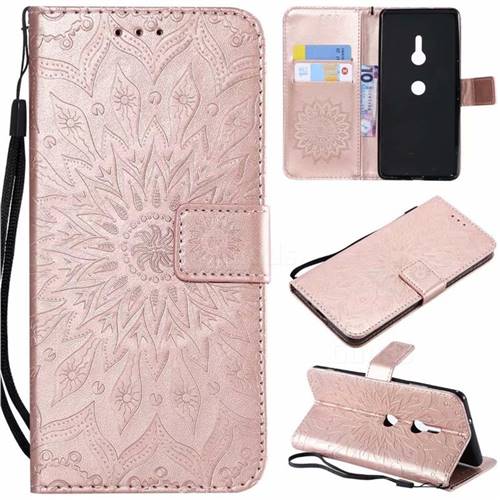 Embossing Sunflower Leather Wallet Case for Sony Xperia XZ2 - Rose Gold