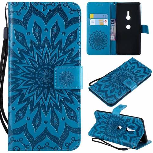 Embossing Sunflower Leather Wallet Case for Sony Xperia XZ2 - Blue