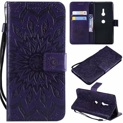 Embossing Sunflower Leather Wallet Case for Sony Xperia XZ2 - Purple