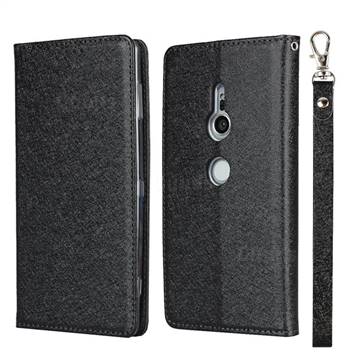 Ultra Slim Magnetic Automatic Suction Silk Lanyard Leather Flip Cover for Sony Xperia XZ2 - Black