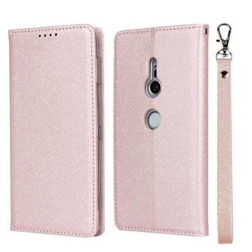 Ultra Slim Magnetic Automatic Suction Silk Lanyard Leather Flip Cover for Sony Xperia XZ2 - Rose Gold