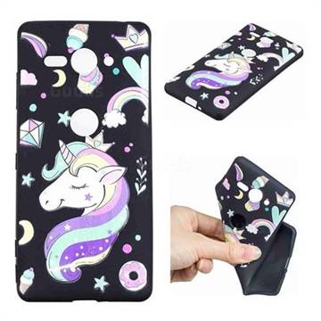 Candy Unicorn 3D Embossed Relief Black TPU Cell Phone Back Cover for Sony Xperia XZ2 Compact
