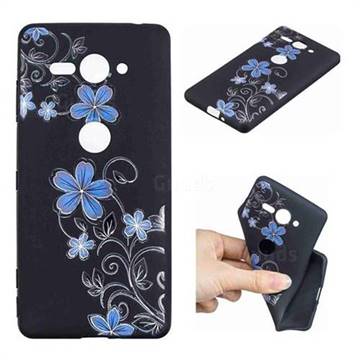 Little Blue Flowers 3D Embossed Relief Black TPU Cell Phone Back Cover for Sony Xperia XZ2 Compact