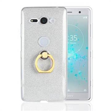 Luxury Soft TPU Glitter Back Ring Cover with 360 Rotate Finger Holder Buckle for Sony Xperia XZ2 Compact - White