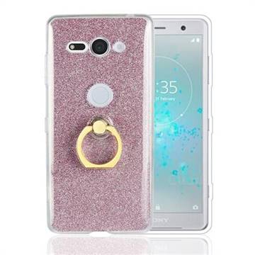 Luxury Soft TPU Glitter Back Ring Cover with 360 Rotate Finger Holder Buckle for Sony Xperia XZ2 Compact - Pink