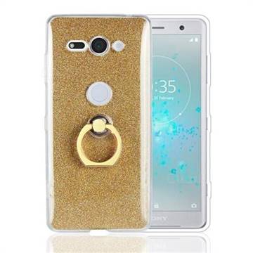 Luxury Soft TPU Glitter Back Ring Cover with 360 Rotate Finger Holder Buckle for Sony Xperia XZ2 Compact - Golden