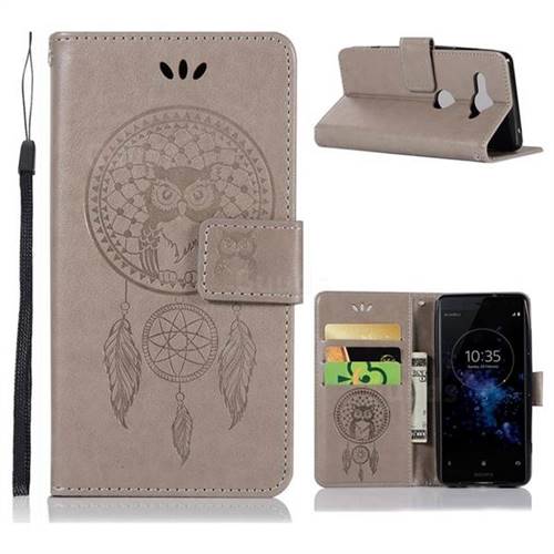 Intricate Embossing Owl Campanula Leather Wallet Case for Sony Xperia XZ2 Compact - Grey