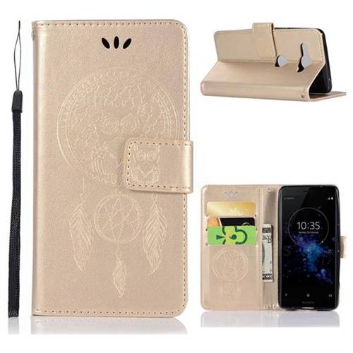 Intricate Embossing Owl Campanula Leather Wallet Case for Sony Xperia XZ2 Compact - Champagne