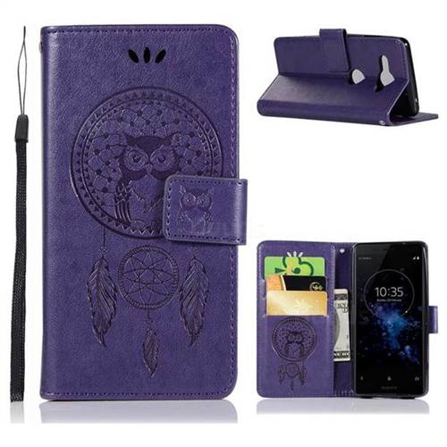 Intricate Embossing Owl Campanula Leather Wallet Case for Sony Xperia XZ2 Compact - Purple