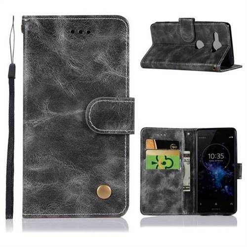 Luxury Retro Leather Wallet Case for Sony Xperia XZ2 Compact - Gray