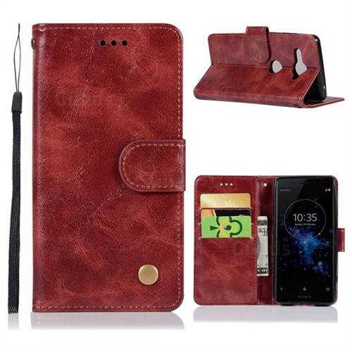 Luxury Retro Leather Wallet Case for Sony Xperia XZ2 Compact - Wine Red