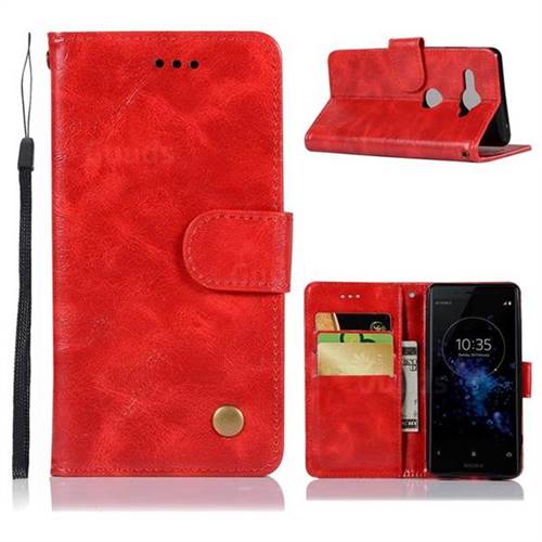 Luxury Retro Leather Wallet Case for Sony Xperia XZ2 Compact - Red