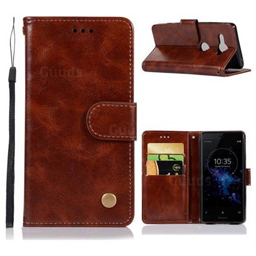 Luxury Retro Leather Wallet Case for Sony Xperia XZ2 Compact - Brown