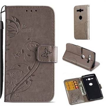 Embossing Butterfly Flower Leather Wallet Case for Sony Xperia XZ2 Compact - Grey