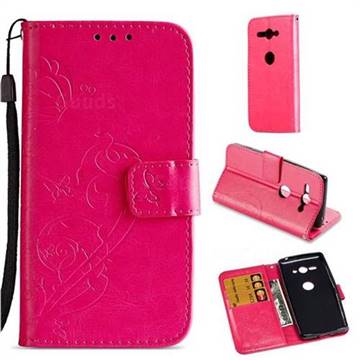 Embossing Butterfly Flower Leather Wallet Case for Sony Xperia XZ2 Compact - Rose