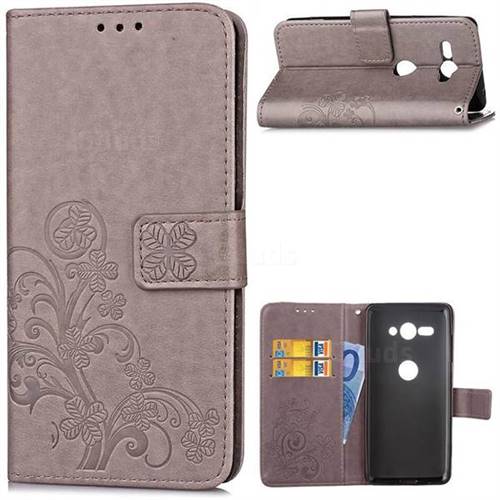 Embossing Imprint Four-Leaf Clover Leather Wallet Case for Sony Xperia XZ2 Compact - Grey