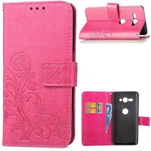 Embossing Imprint Four-Leaf Clover Leather Wallet Case for Sony Xperia XZ2 Compact - Rose