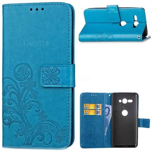 Embossing Imprint Four-Leaf Clover Leather Wallet Case for Sony Xperia XZ2 Compact - Blue