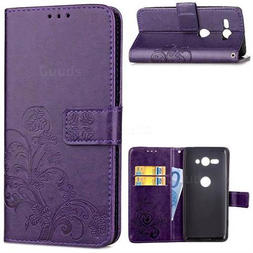 Embossing Imprint Four-Leaf Clover Leather Wallet Case for Sony Xperia XZ2 Compact - Purple