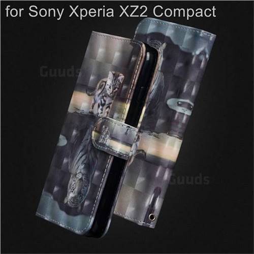 Tiger and Cat 3D Painted Leather Wallet Case for Sony Xperia XZ2 Compact