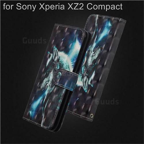 Snow Wolf 3D Painted Leather Wallet Case for Sony Xperia XZ2 Compact
