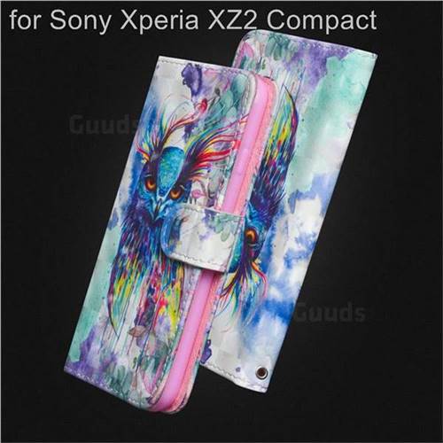 Watercolor Owl 3D Painted Leather Wallet Case for Sony Xperia XZ2 Compact