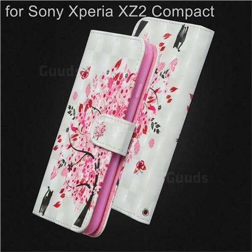 Tree and Cat 3D Painted Leather Wallet Case for Sony Xperia XZ2 Compact