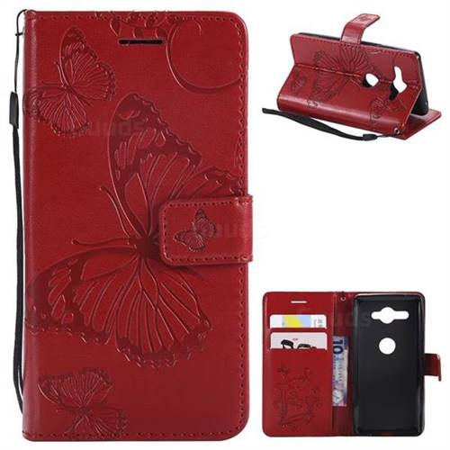Embossing 3D Butterfly Leather Wallet Case for Sony Xperia XZ2 Compact - Red