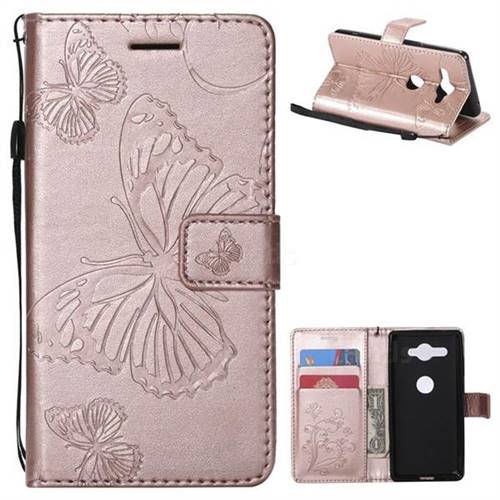 Embossing 3D Butterfly Leather Wallet Case for Sony Xperia XZ2 Compact - Rose Gold