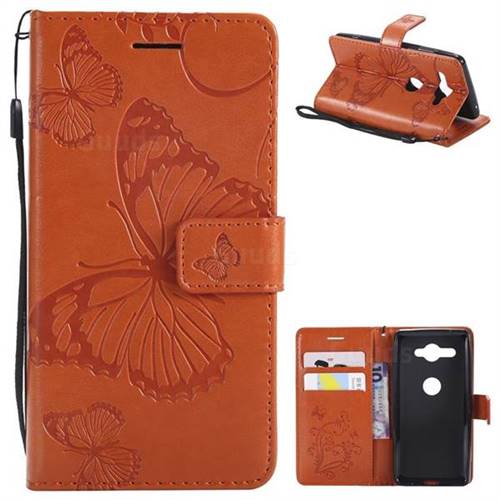 Embossing 3D Butterfly Leather Wallet Case for Sony Xperia XZ2 Compact - Orange