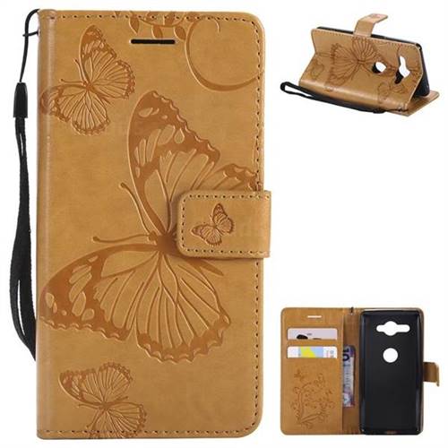 Embossing 3D Butterfly Leather Wallet Case for Sony Xperia XZ2 Compact - Yellow
