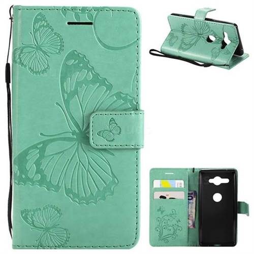 Embossing 3D Butterfly Leather Wallet Case for Sony Xperia XZ2 Compact - Green