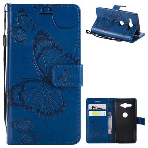Embossing 3D Butterfly Leather Wallet Case for Sony Xperia XZ2 Compact - Blue